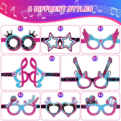 Capoda 24 Pieces Music Party Decorations Funny Mask Paper Eyeglasses Fancy Costume Glasses Photo Booth Props Music Birthday Decorations Supplies for Boy Girl Kids Party Favors Gift Bag Filler - Image 2
