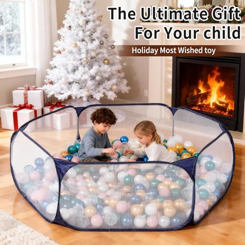 Heopeis Kids Ball Pit Blue Large Pop Up Toddler Ball Pits 47inches Play Tent for Toddlers Girls Boys for IndoorOutdoor Play Tent with Carry Tote Balls Not Included Deep Blue - Image 5