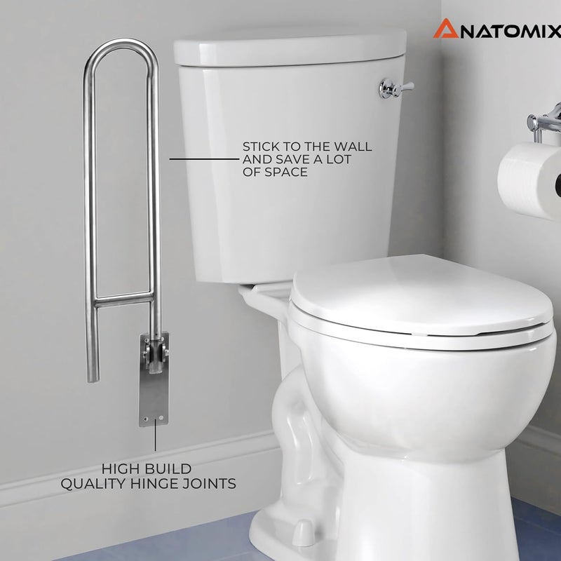 ANATOMIX Flip up 304 SS Grab Bar Rails 24 Inch Toilet Handrails Bathroom Safety Bar Hand Support for Senior Citizen Wall Mounted - Image 5