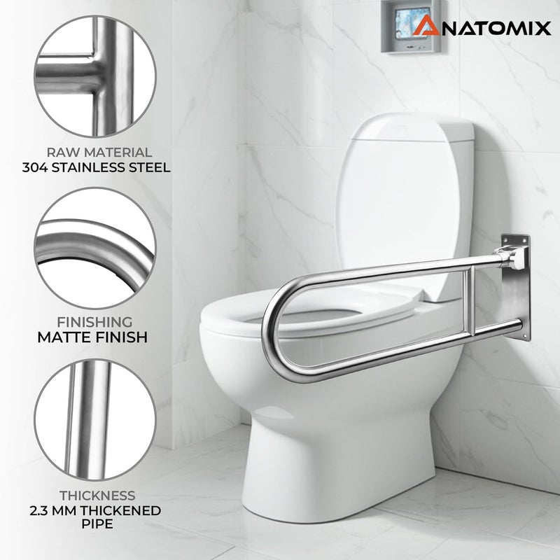 ANATOMIX Flip up 304 SS Grab Bar Rails 24 Inch Toilet Handrails Bathroom Safety Bar Hand Support for Senior Citizen Wall Mounted - Image 3