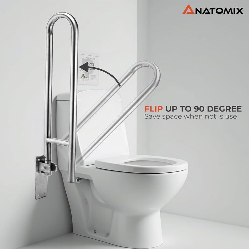 ANATOMIX Flip up 304 SS Grab Bar Rails 24 Inch Toilet Handrails Bathroom Safety Bar Hand Support for Senior Citizen Wall Mounted - Image 4