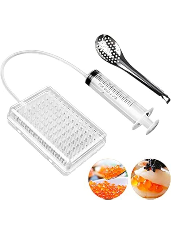 LAMAY Rapid Caviar Maker Kit Caviar Spherification Tool Hole Spherification Dropper Gastronomy Kit 100 Roe Sauce Dispenser Strainer Tools with Spoon & Syringe - Image 1