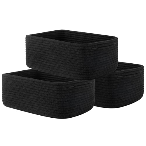KALLAX Small Woven Basket, 13.5 x 9.5 x 5 Inches, Storage Basket for Organizing, Cute Small Rope Shelf Closet Cube Storage Bins Baskets for Shelves, Dog Toy Gift Baskets Empty, 3 Packs, Black - Image 1