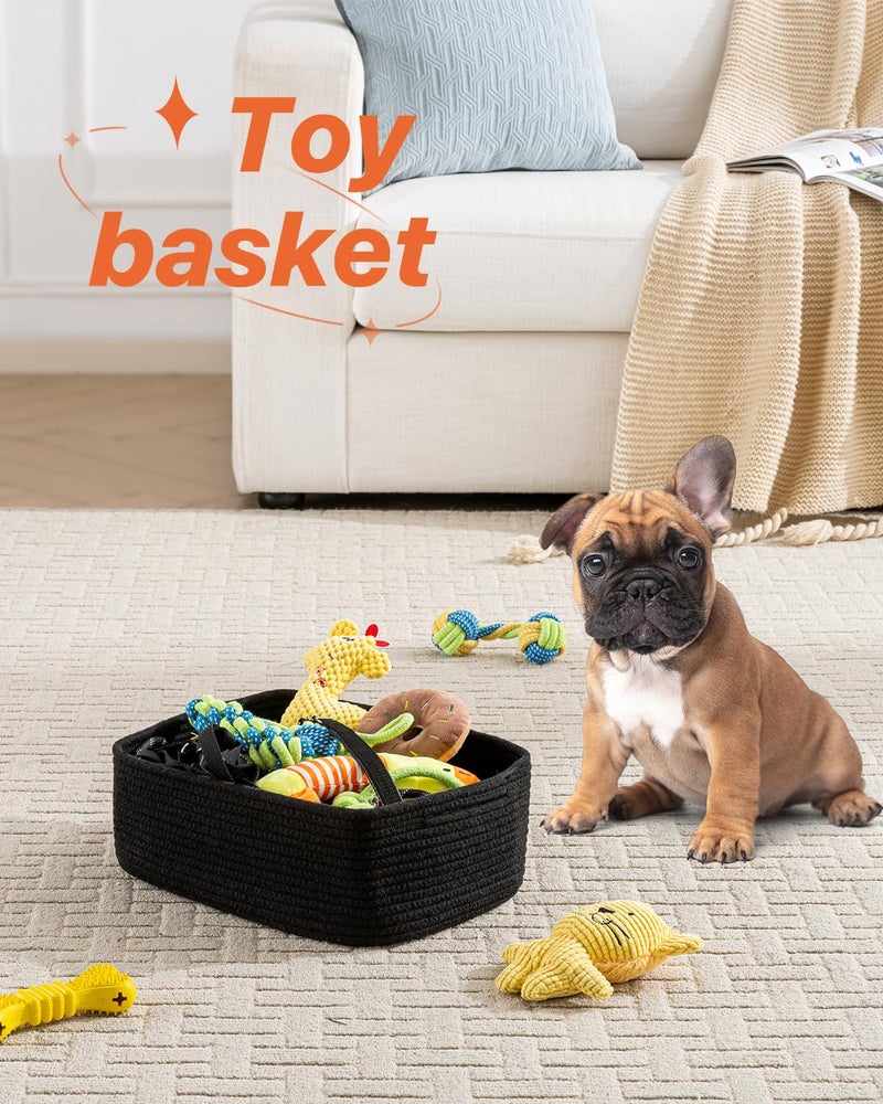 KALLAX Small Woven Basket, 13.5 x 9.5 x 5 Inches, Storage Basket for Organizing, Cute Small Rope Shelf Closet Cube Storage Bins Baskets for Shelves, Dog Toy Gift Baskets Empty, 3 Packs, Black - Image 5