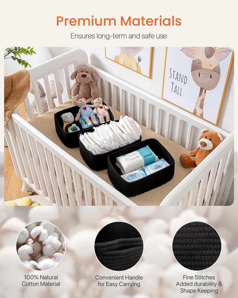 KALLAX Small Woven Basket, 13.5 x 9.5 x 5 Inches, Storage Basket for Organizing, Cute Small Rope Shelf Closet Cube Storage Bins Baskets for Shelves, Dog Toy Gift Baskets Empty, 3 Packs, Black - Image 4