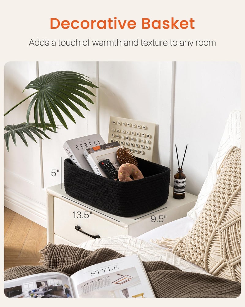 KALLAX Small Woven Basket, 13.5 x 9.5 x 5 Inches, Storage Basket for Organizing, Cute Small Rope Shelf Closet Cube Storage Bins Baskets for Shelves, Dog Toy Gift Baskets Empty, 3 Packs, Black - Image 2