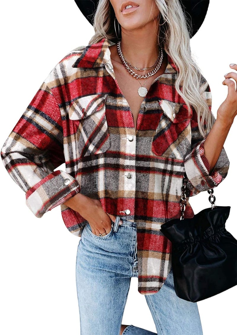 klarako Womens Corduroy Shirt Oversized Button Down Blouse Long Sleeve Shacket Lapel Collar Shirts for Women - Image 1