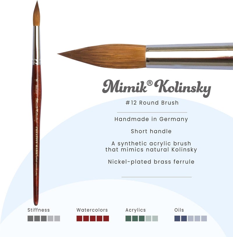 Creative Mark Mimik Kolinsky Watercolor Brush - # 12 Round - Short Handle Synthetic Paint Brush - Handmade in Germany - Synthetic Sable Paint Brushes for Professional Artists - Animal-Friendly - Image 2