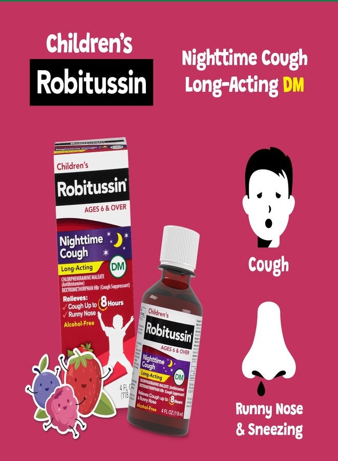 Robitussin Children's Robitussin Nighttime Cough Long-Acting DM, Cough Medicine for Kids, Fruit Punch Flavor - 4 Fl Oz Bottle - Image 2