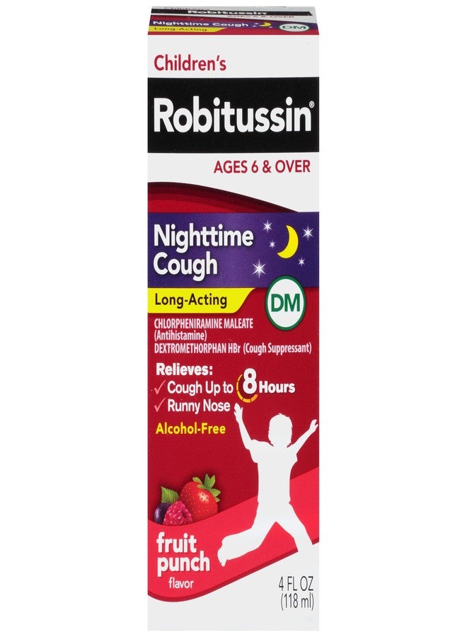 Robitussin Children's Robitussin Nighttime Cough Long-Acting DM, Cough Medicine for Kids, Fruit Punch Flavor - 4 Fl Oz Bottle - Image 1