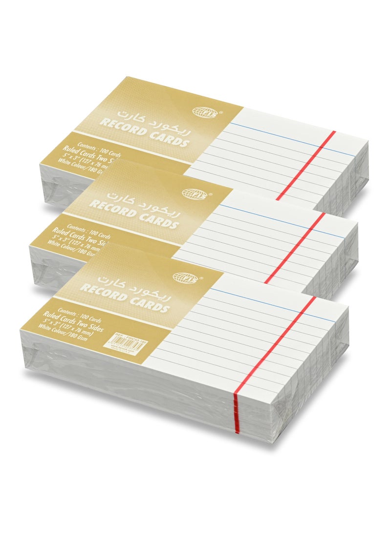 FIS بطاقات تسجيل FIS® المقسمة أو بطاقات الفهرسة، الحجم: 5"x3" بوصات (127x76 مم)، مقسمة من الجانبين، 180 جرام/متر مربع، 100 ورقة لكل عبوة، عبوة من 3 قطع، لون أبيض - FSIC53-180-3 - Image 1