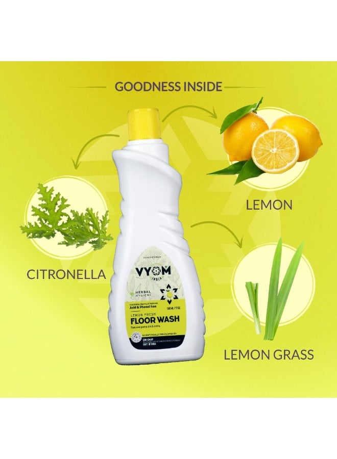 VYOM India Floor Cleaner Liquid, Lemongrass & Cedarwood Essential Oil Powered Eco Friendly Disinfectant Surface & Floor Wash Liquid, Child & Pet Safe, Herbal, Non Toxic & Plant based - 500ML - Image 2