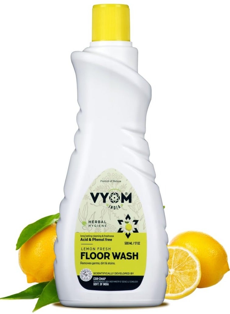 VYOM India Floor Cleaner Liquid, Lemongrass & Cedarwood Essential Oil Powered Eco Friendly Disinfectant Surface & Floor Wash Liquid, Child & Pet Safe, Herbal, Non Toxic & Plant based - 500ML - Image 1