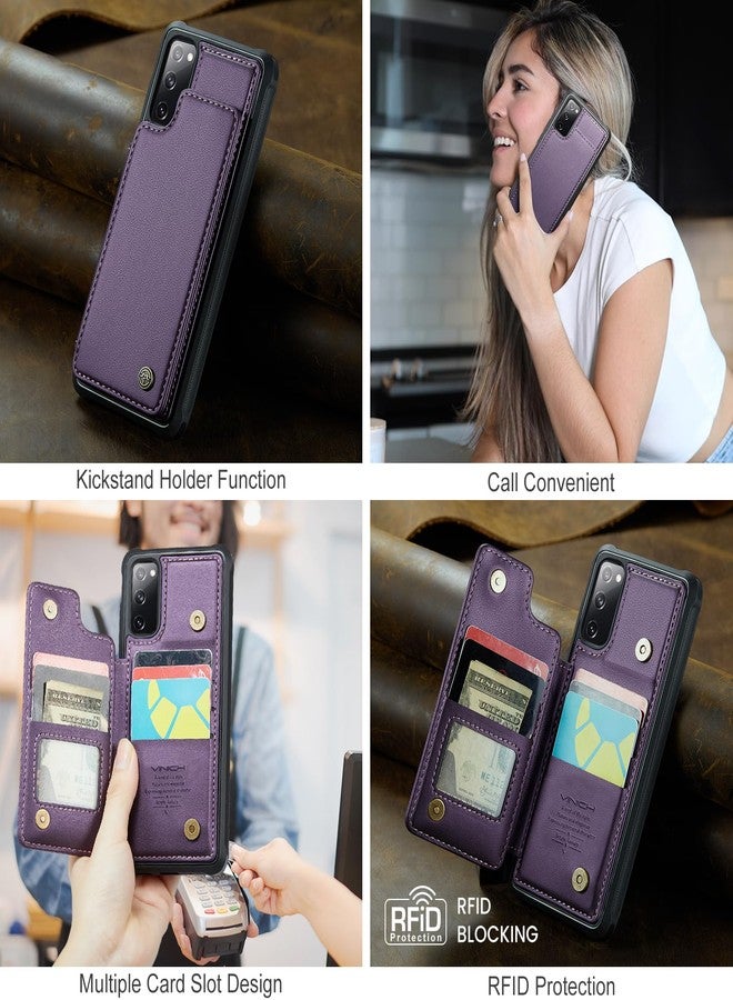 Vinich Samsung Galaxy S20 FE Case with Card Holder, Samsung S20 FE Wallet Case for Women Men with RFID Blocking, Durable Leather Kickstand Shockproof Flip Phone Case for Galaxy S20 FE 5G, Purple - Image 3