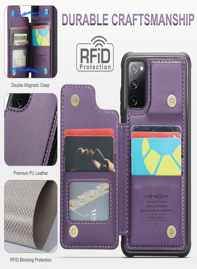 Vinich Samsung Galaxy S20 FE Case with Card Holder, Samsung S20 FE Wallet Case for Women Men with RFID Blocking, Durable Leather Kickstand Shockproof Flip Phone Case for Galaxy S20 FE 5G, Purple - Image 2