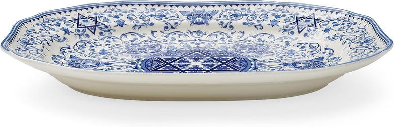 Spode طبق سبود يهودي بيضاوي 14 بوصة طبق كبير لعشاء السبت والعطلات اليهودية مزين بنجمة داود مصنوع من البورسلين الفاخر آمن للاستخدام في الميكروويف وغسالة الصحون - Image 2