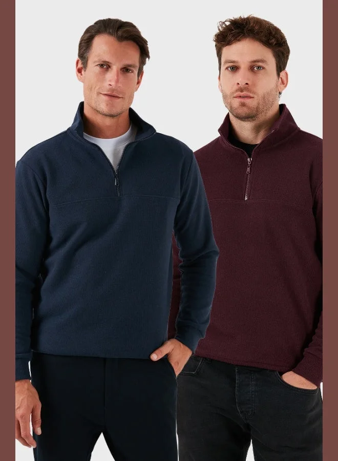 بوراتي كنزة رجالي قطن بياقة واقفة وسحاب نصفي عبوة من قطعتين