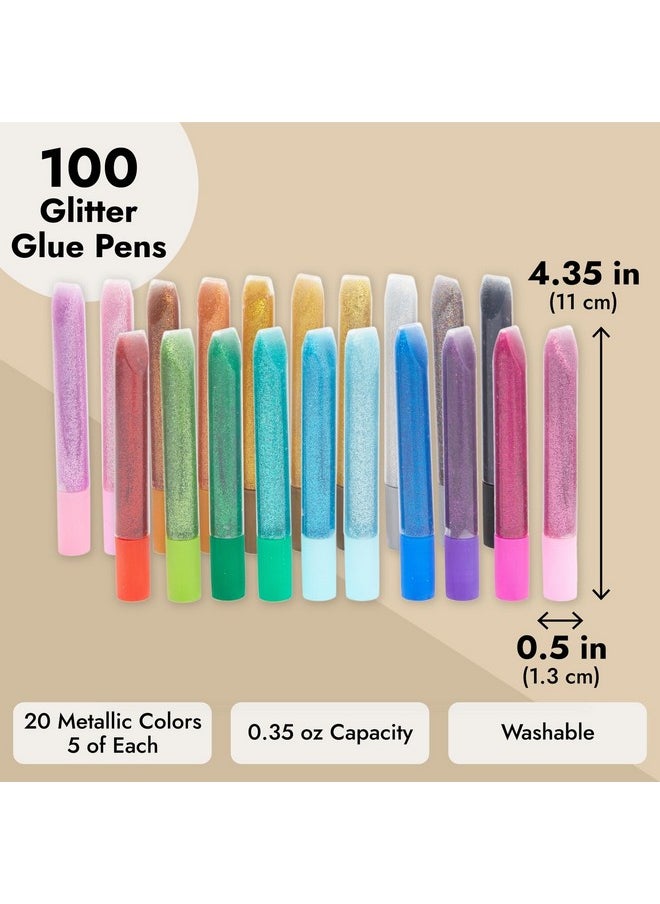 Bright Creations - 100 Pack Glitter Glue Pens 0.35 Oz Rainbow Glue Stick Set For Arts And Crafts Projects Slime Supplies Scrapbooking Cards (20 Metallic Colors) - Image 1