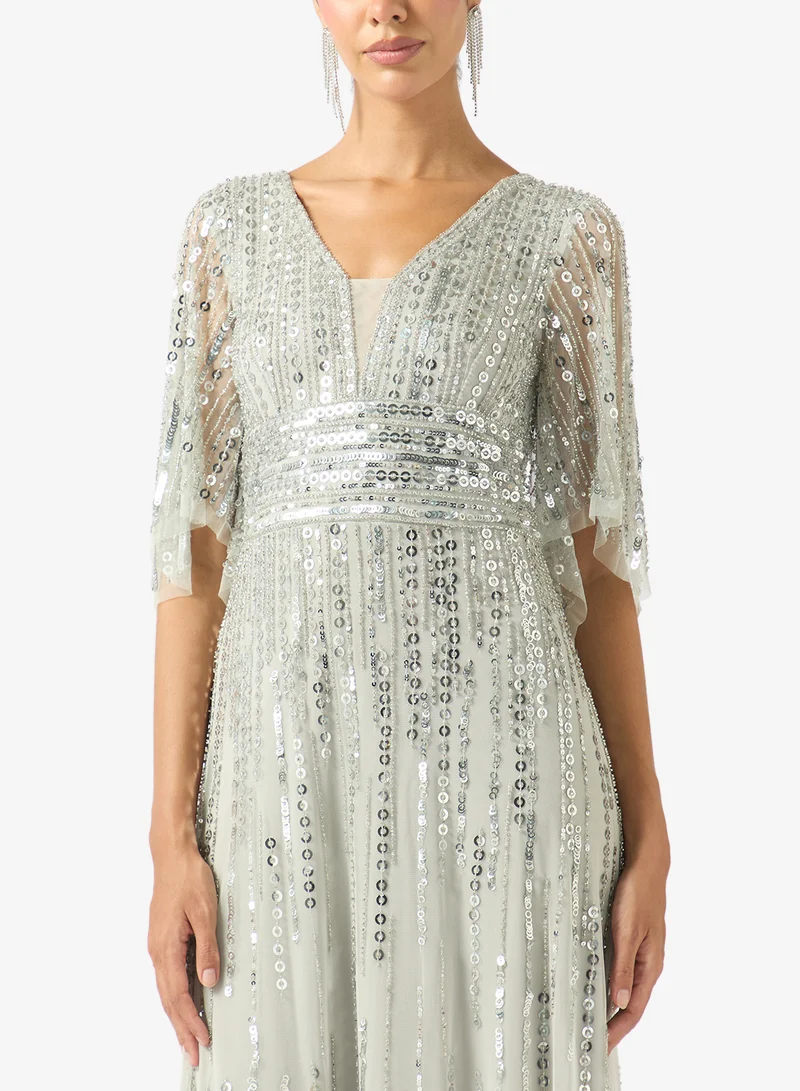 Amelia Rose  Embellished Pleated Maxi Dress for Women | Best Price UAE