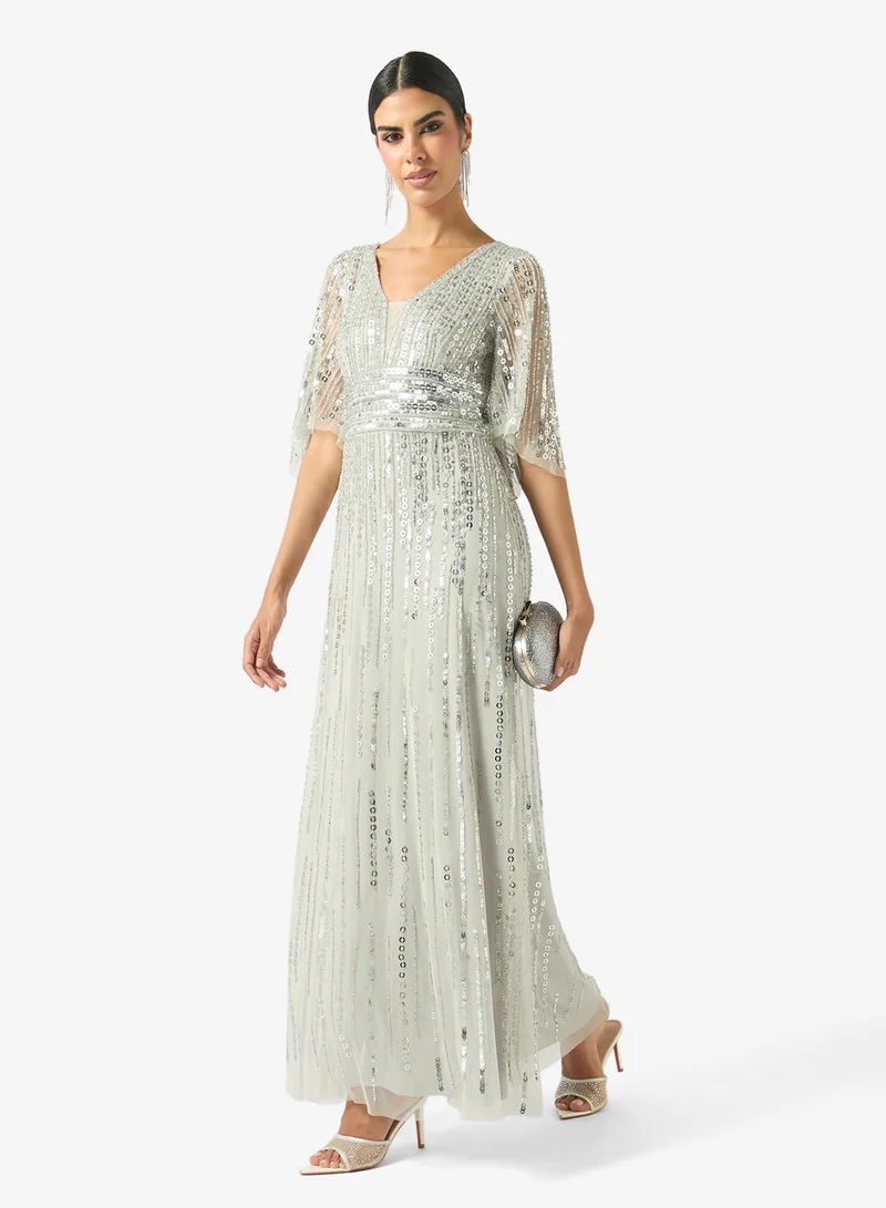 Amelia Rose  Embellished Pleated Maxi Dress for Women | Best Price UAE