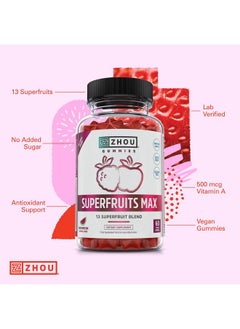 Zhou Zhou Nutrition Superfruit Multivitamin Gummies, 13 Natural Superfruits, Rich in Vitamin A, C, E, Zinc Gummies, Superfood Supplement, Immunity, Digestion & Energy, No Added Sugar, 60 Vegan Gummies  - Image 4