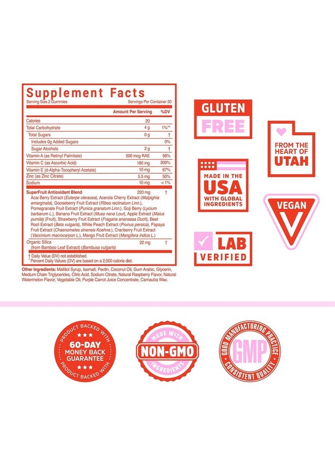 جو حلوى جيلاتينية متعددة الفيتامينات من Zhou Nutrition Superfruit، 13 فاكهة خارقة طبيعية، غنية بفيتامين A وC وE، حلوى جيلاتينية بالزنك، مكمل غذائي خارق، مناعة، هضم وطاقة، بدون سكر مضاف، 60 حلوى جيلاتينية نباتية  - Image 2
