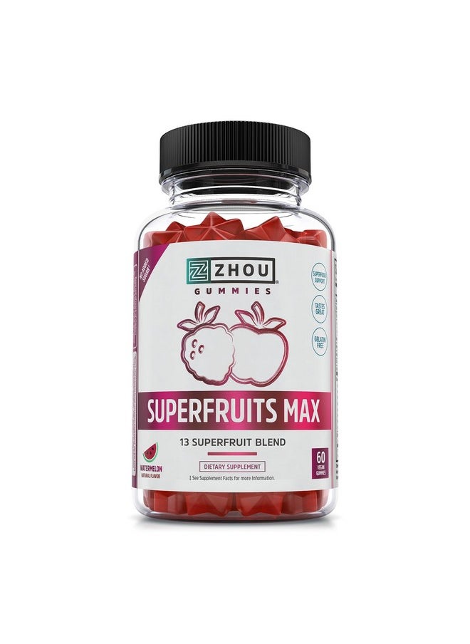 جو حلوى جيلاتينية متعددة الفيتامينات من Zhou Nutrition Superfruit، 13 فاكهة خارقة طبيعية، غنية بفيتامين A وC وE، حلوى جيلاتينية بالزنك، مكمل غذائي خارق، مناعة، هضم وطاقة، بدون سكر مضاف، 60 حلوى جيلاتينية نباتية  - Image 1