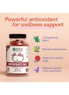 Zhou Zhou Nutrition Superfruit Multivitamin Gummies, 13 Natural Superfruits, Rich in Vitamin A, C, E, Zinc Gummies, Superfood Supplement, Immunity, Digestion & Energy, No Added Sugar, 60 Vegan Gummies  - Image 3