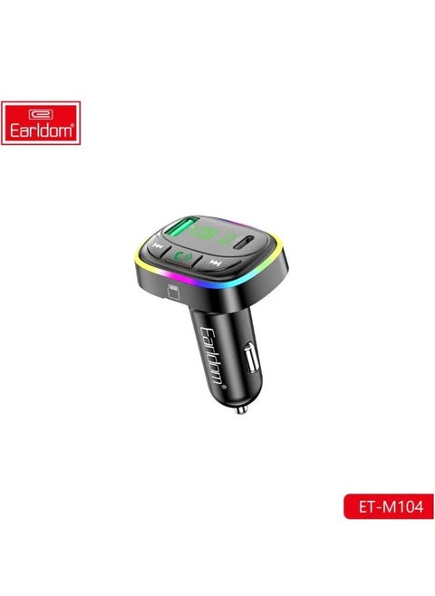 Earldom   Bluetooth FM Transmitter - Dual USB Fast Car Charger With LED Display – TF Card & Music Playback Support – Hands-Free Calling - ET-M104 - Black