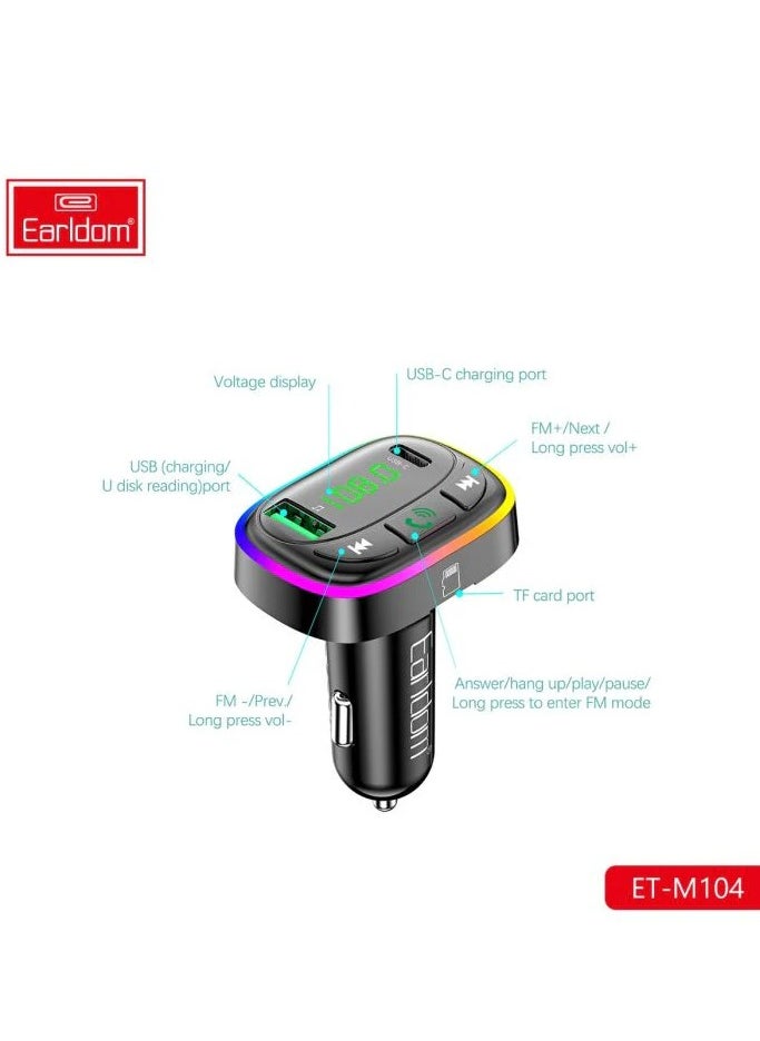 Earldom - Earldom   Bluetooth FM Transmitter - Dual USB Fast Car Charger With LED Display – TF Card & Music Playback Support – Hands-Free Calling - ET-M104 - Black - Image 1