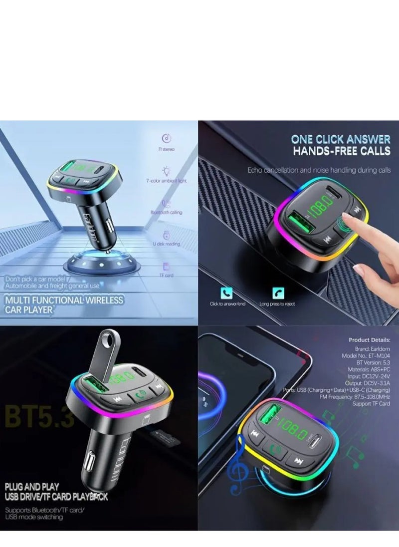 Earldom - Earldom   Bluetooth FM Transmitter - Dual USB Fast Car Charger With LED Display – TF Card & Music Playback Support – Hands-Free Calling - ET-M104 - Black - Image 1
