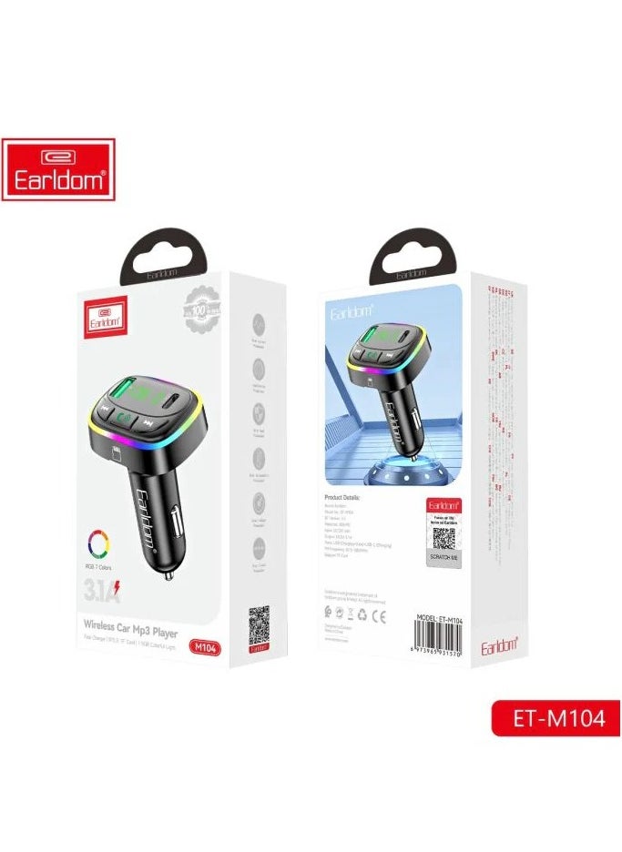 Earldom - Earldom   Bluetooth FM Transmitter - Dual USB Fast Car Charger With LED Display – TF Card & Music Playback Support – Hands-Free Calling - ET-M104 - Black - Image 1