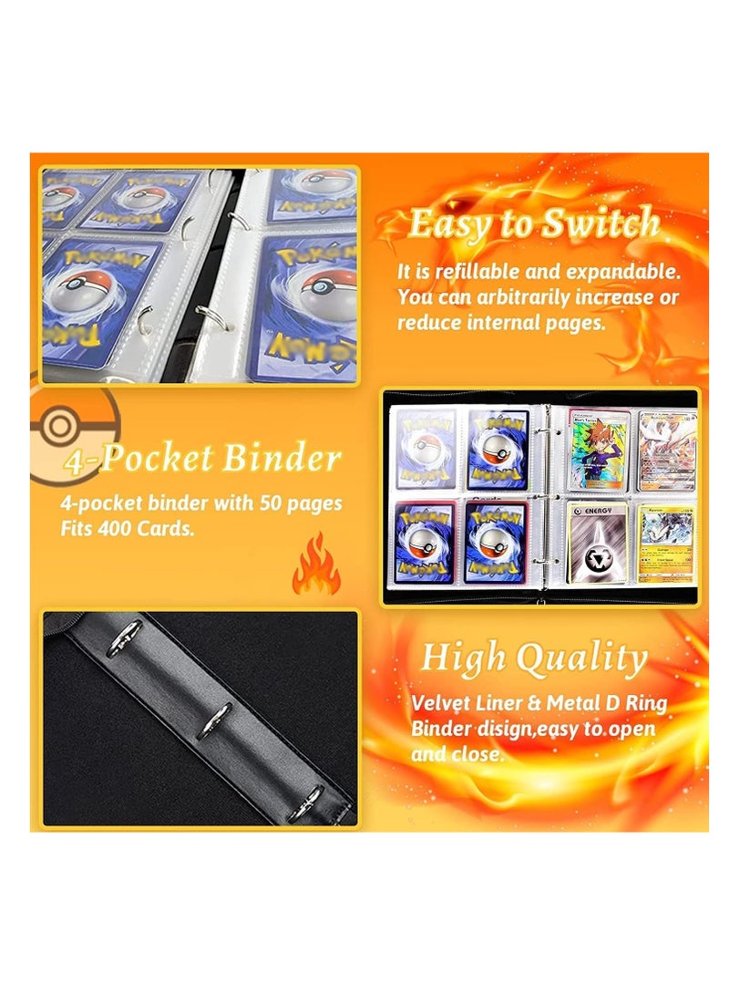 Cards Binder Card Holder 4-Pocket, Trading Card Games Collection Binder Case Book Fits 400 Cards With 50 Removable Sleeves - Image 5