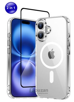 2 in 1 Pack Crystal Clear Flexible Protective Silicone -MagSafe/Wireless Charging Back  Case and Tempered Glass Screen Protector For iPhone 16