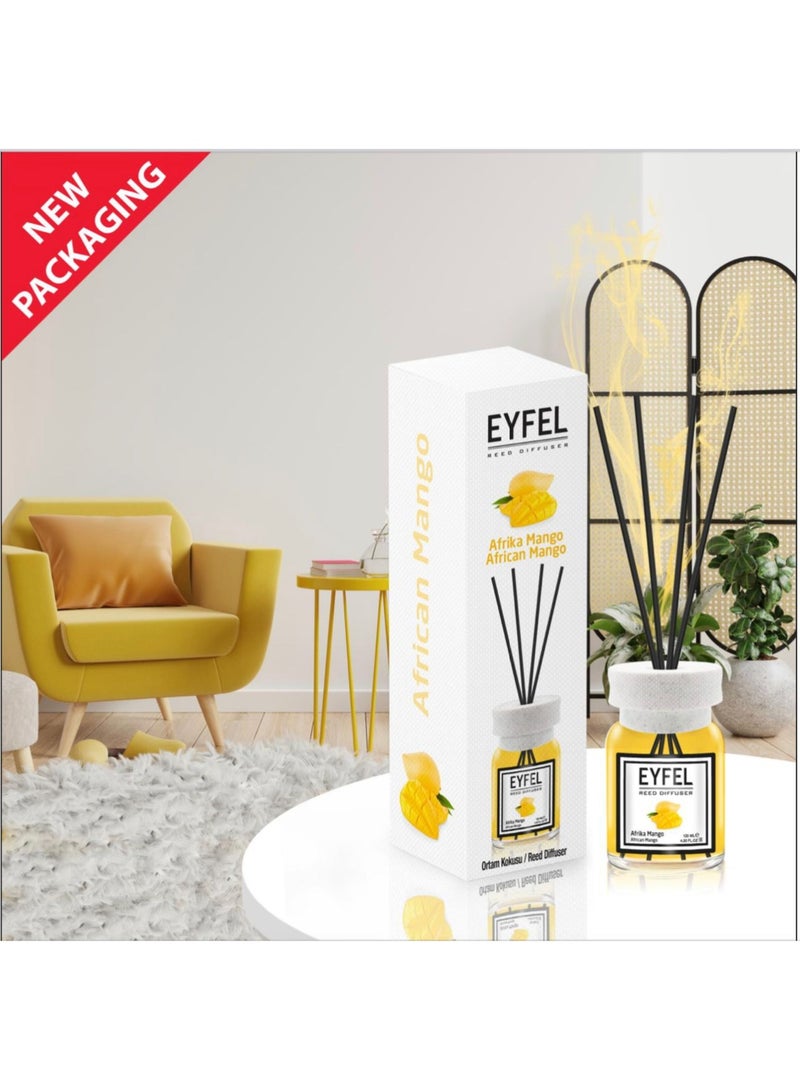 EYFEL Reed Diffuser 120ml – [AFRICAN MANGO] Scented Home Fragrance with Reed Sticks, Decorative Aroma Diffuser for Bedroom, Living Room, Office & Bathroom