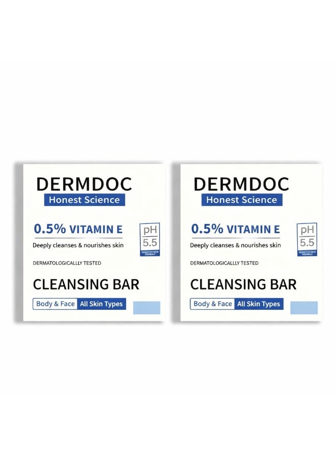 DERMDOC  0.5% Vitamin E Cleansing Bar (75 gm) (Pack of 2) | Mild, Gentle Cleansing Soap, Moisturising Soap, pH 5.5 | facial cleansing bar - Image 1