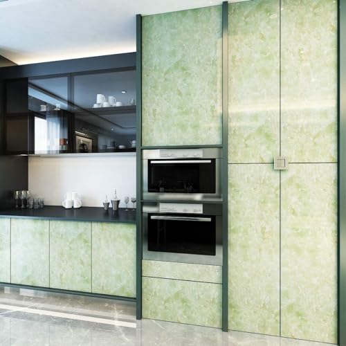 TEKCOOL Wall Stickers DIY Wallpaper Vinyl Marble Wallpaper Peel and Stick Waterproof Wallpaper for Home Kitchen Countertop Cabinet Furniture Oil Proof Kitchen Stickers(Light Green-3 pc) - Image 2