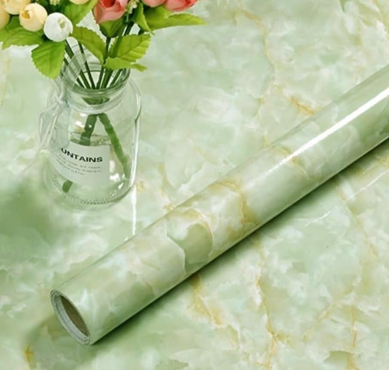 TEKCOOL Wall Stickers DIY Wallpaper Vinyl Marble Wallpaper Peel and Stick Waterproof Wallpaper for Home Kitchen Countertop Cabinet Furniture Oil Proof Kitchen Stickers(Light Green-3 pc) - Image 1