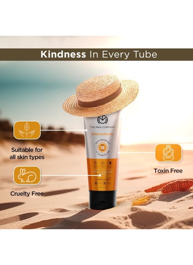 The Man Company جل واقي من الشمس خالي من الزيوت بمعامل حماية SPF 50 PA+++ للرجال - 50 جم | محمل بالصبار ومستخلص الطماطم وفيتامين هـ | حماية من الأشعة فوق البنفسجية أ/ب | لا يوجد قالب أبيض وامتصاص سريع | للبشرة الدهنية  - Image 5