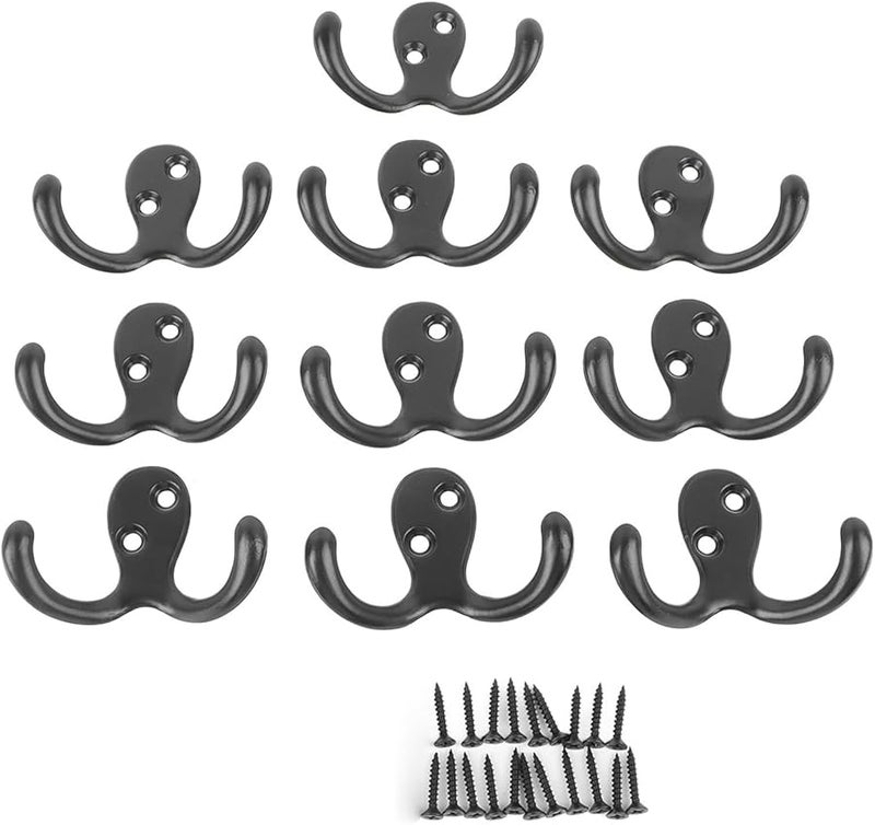 خطافات حائط مزدوجة الرؤوس 10 قطع، سبيكة زنك عتيقة للمعاطف والحقائب والمناشف - Image 4