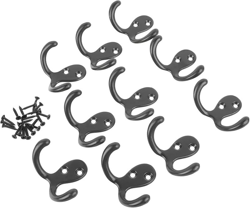 خطافات حائط مزدوجة الرؤوس 10 قطع، سبيكة زنك عتيقة للمعاطف والحقائب والمناشف - Image 2