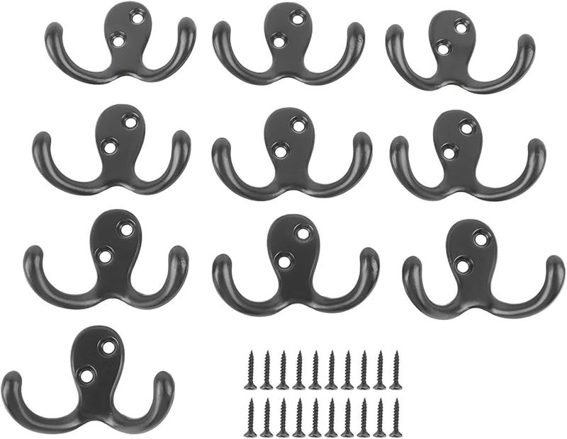 خطافات حائط مزدوجة الرؤوس 10 قطع، سبيكة زنك عتيقة للمعاطف والحقائب والمناشف - Image 3