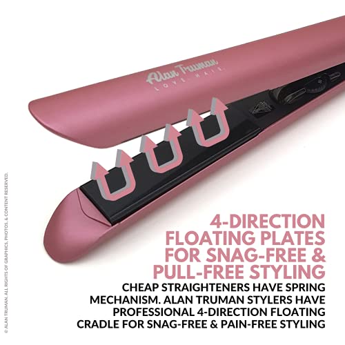 Alan Truman AT-104 Soft Pink Tourmaline Ceramic Hair Straightener, Metallic Pink, 500g - Image 2