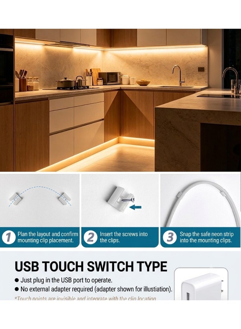 شريط إضاءة نيون LED يعمل بمنفذ USB بجهد 5 فولت، مرن، مقاوم للماء، بإضاءة RGB متدرجة وتحكم باللمس، مناسب للمرايا والتلفزيون وغرف النوم والمنزل والسيارة - Image 3