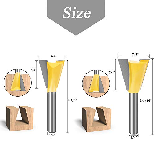 Mesee 6 Pieces Dovetail Router Bits, 1/4 Inch Shank Half-Blind & Through Dovetail Joint Router Bit Set Woodworking Milling Cutter Tools 1/4" 3/8" 1/2" 5/8" 3/4" 7/8" - Image 4