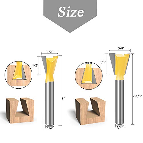 Mesee 6 Pieces Dovetail Router Bits, 1/4 Inch Shank Half-Blind & Through Dovetail Joint Router Bit Set Woodworking Milling Cutter Tools 1/4" 3/8" 1/2" 5/8" 3/4" 7/8" - Image 3