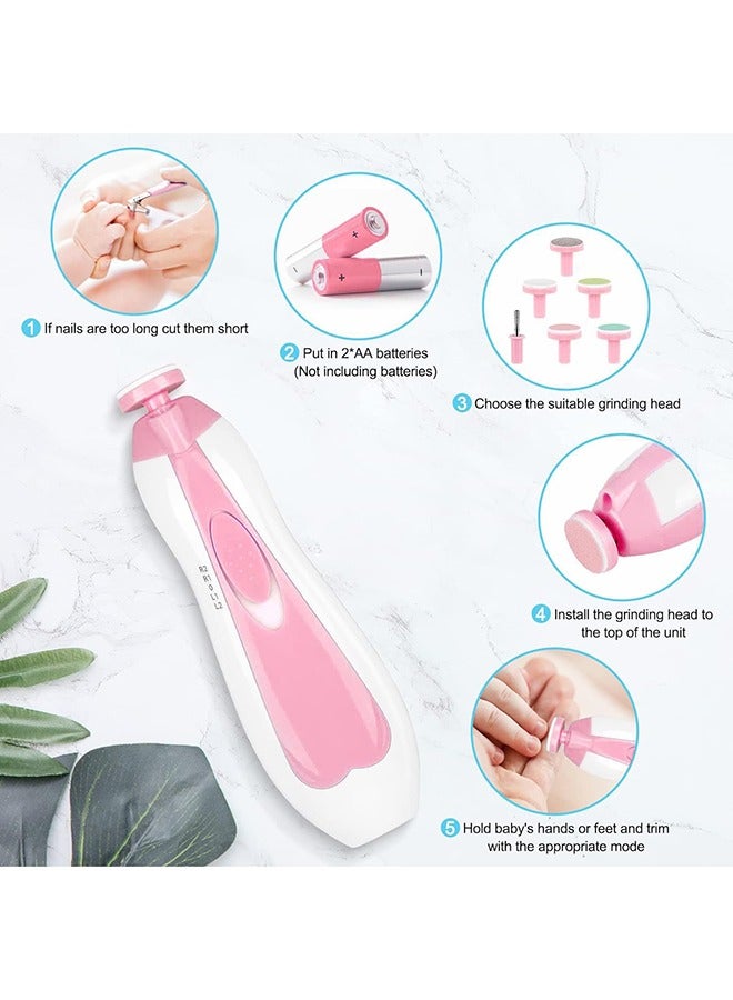 RollsTimi  Electric Nail Care Set Gentle Trimming for Newborns to Adults Pink - Image 3