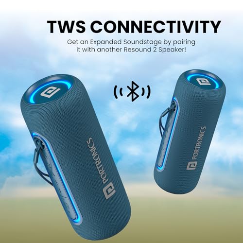 Portronics Resound 2 15W HD Sound Portable Wireless Bluetooth Speaker, in-Built Mic, RGB Lights, TWS Connectivity, Bluetooth v5.3, IPX5 Water Resistant, Type C Charging Port(Blue) - Image 5