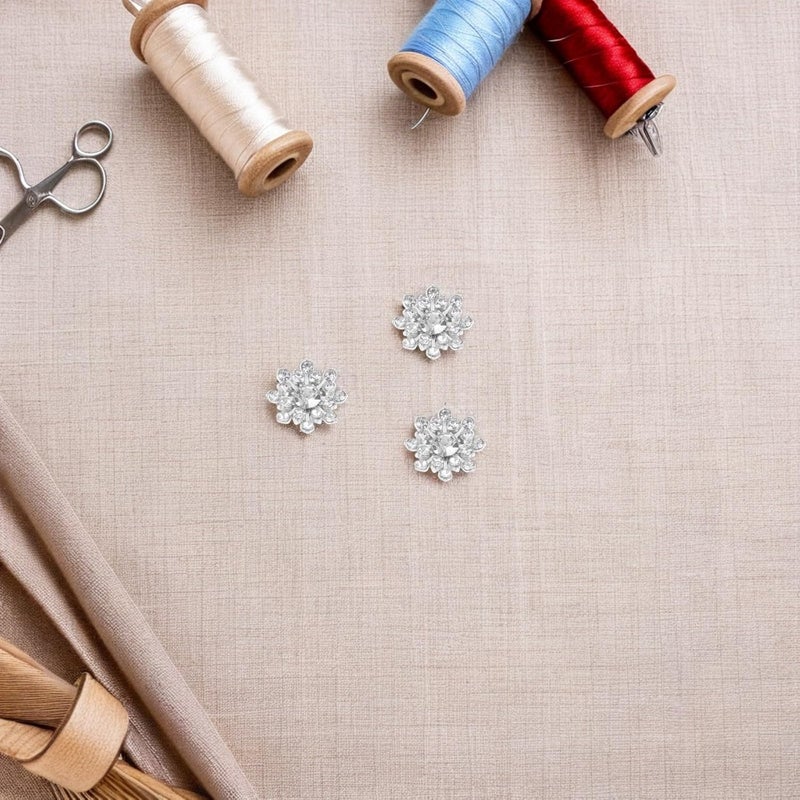 50pcs 15mm Silver Rhinestone Snowflake Buttons Decorative Sparkly Flower Embellishments for DIY Crafts Clothing Bags Holiday Sewing Accessories - Image 4