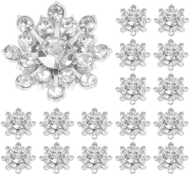 50pcs 15mm Silver Rhinestone Snowflake Buttons Decorative Sparkly Flower Embellishments for DIY Crafts Clothing Bags Holiday Sewing Accessories - Image 1